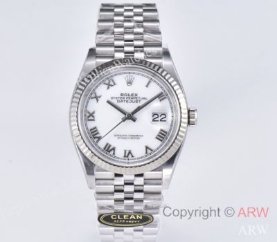 Clean Factory 1:1 Clone Rolex Datejust 36 White Roman Face Jubliee Band